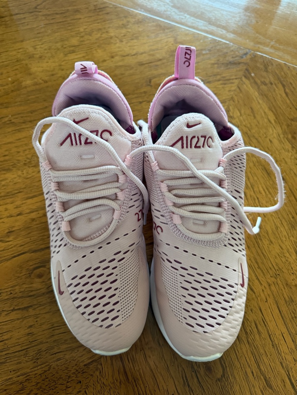 Nike Air Max 270 Womens Light Pink and Maroon Sneakers - Picture 3 of 7